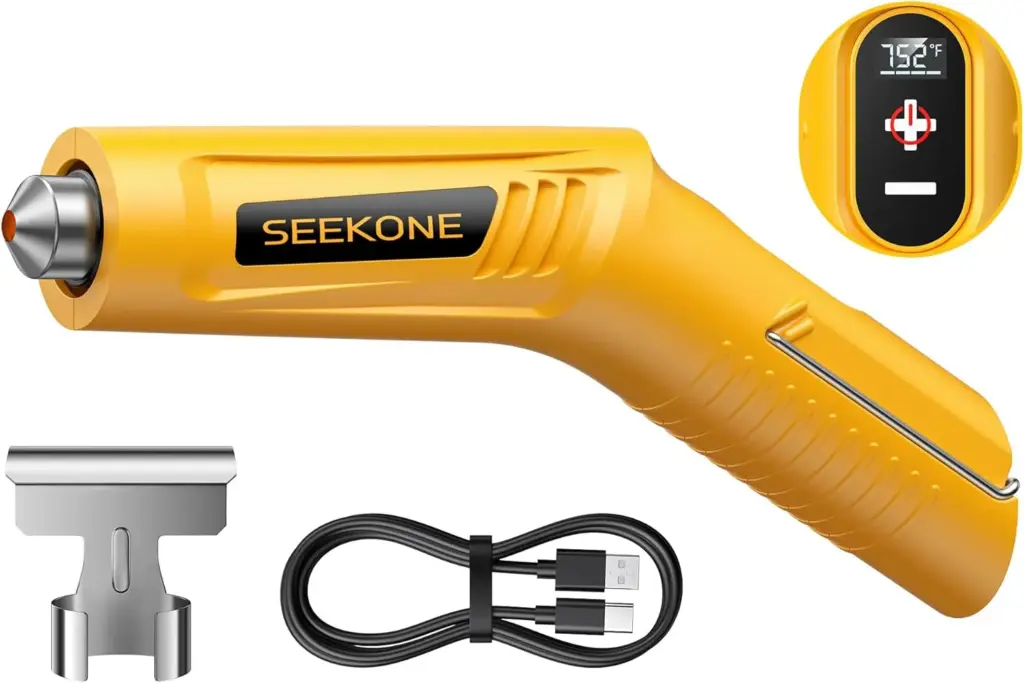 SEEKONE cordless mini heat gun with lithium battery and 4 adjustable temperature settings for versatile DIY tasks