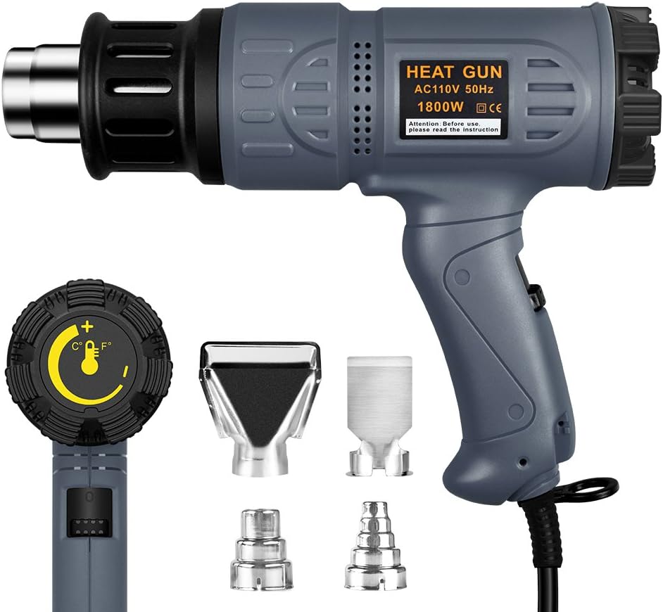 SEEKONE SDL-2816 1800W industrial heat gun with 4 nozzle attachments for paint removal and vinyl wrapping